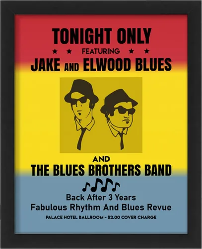 Vista 17 de Tonight Only-Jake & Elwood Blues-The Blues Brothers Band Arte de Pared Vintage, Arte de Pared Retro de TV con Impresión de Silueta de John