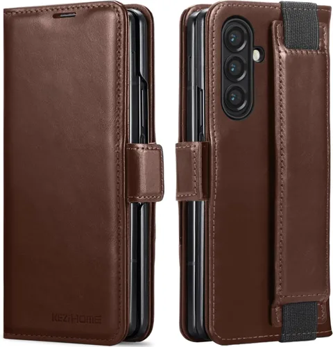 Vista 8 de KEZiHOME Funda tipo cartera de piel auténtica para Samsung Galaxy Z Fold 6 Negro