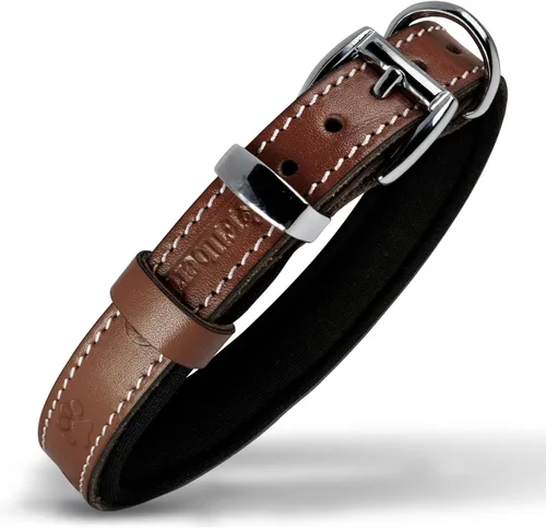 Vista 32 de Filbert Collar de cuero para perro, collar de cuero genuino para perros pequeños, estampado de patas en relieve con hebilla, grano completo curtido