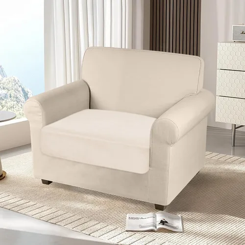 Vista 2 de NAISI Fundas de cojín de sofá de terciopelo elásticas de 1 pieza, fundas de asiento de sofá o respaldo, fundas suaves individuales para sofá Beige