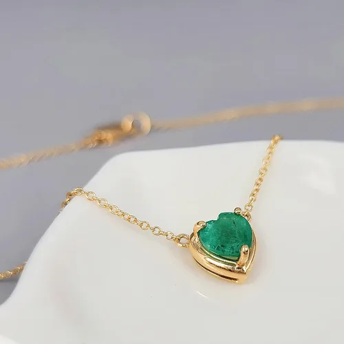Vista 23 de 18K Solid Yellow Gold Genuine Gemstone Choker Necklace, 15 inches Chain Pendant Dainty Necklace gift for her