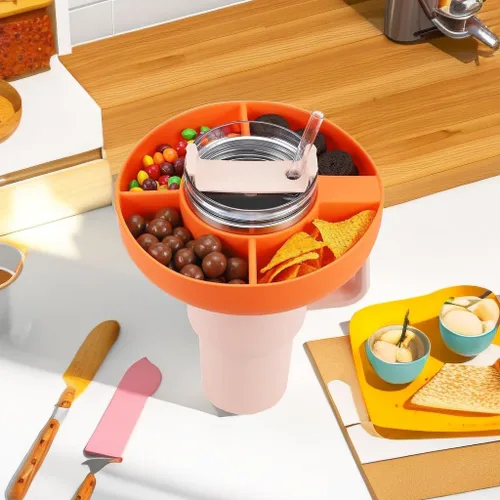 Vista 5 de Anillo de silicona para aperitivos Stanley Cup de 40 onzas con asa, contenedor de aperitivos para vaso Stanley de 40 onzas, 4 compartimentos