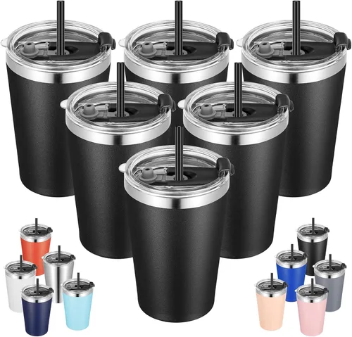 Vista 22 de VEGOND - Vaso térmico de acero inoxidable de 12 onzas con aislamiento al vacío de doble pared, vaso para viaje con tapa y pajita reutilizable Negro