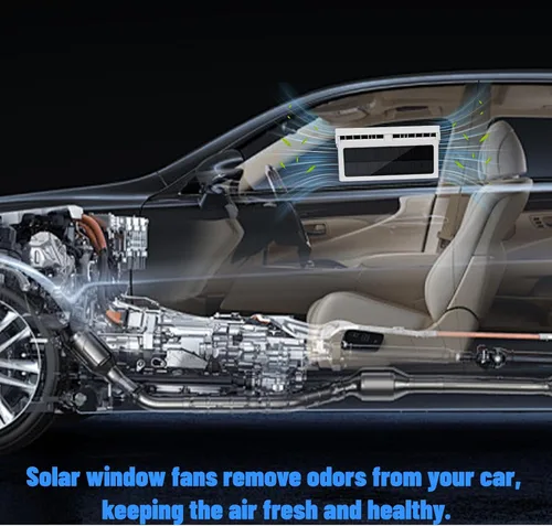 Vista 4 de Plplaaoo Ventilador de coche alimentado por energía solar con tres ventiladores: ventilador de ventilación portátil de 5000 RPM para refrigeración