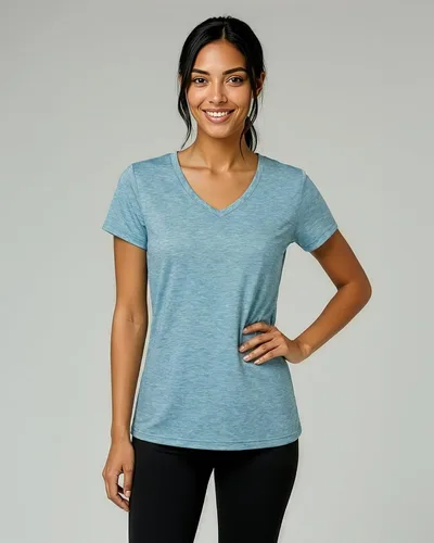 Vista 2 de Real Essentials Paquete de 5 Camiseta de Entrenamiento de Manga Corta con Cuello en V de Ajuste Seco para Mujer - Camiseta de Fitness Gimnasio