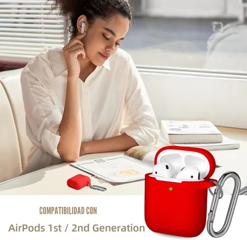 Vista 2 de Hamile Compatible con estuche de AirPods, funda protectora de silicona suave (LED frontal visible) diseñada para AirPods con accesorios de llavero