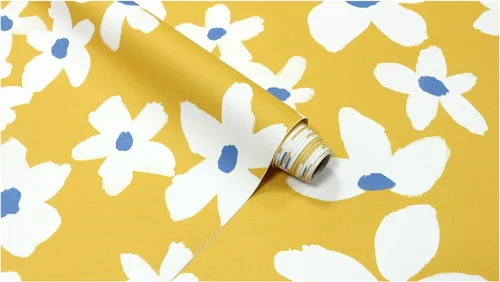 Vista 6 de HAOKHOME Papel Tapiz Amarillo Despegar y Pegar Floral Amarillo/Blanco/Azul Papel de Pared Removible para Dormitorio Baño Papel de Contacto Adhesivo