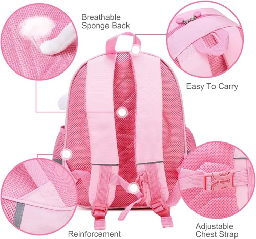 Vista 5 de Reqinqin Lindas mochilas reales para niños pequeños, mini bolsa de viaje de dibujos animados de animales para bebé niña niño de 1 a 5 años