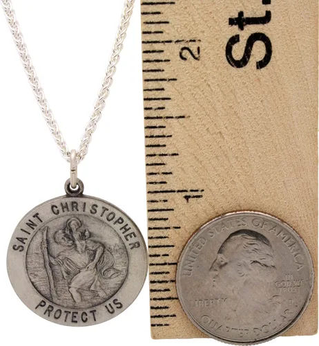Vista 6 de Collar con medalla de St ChristopherMedallón de plata esterlina 925 y cadenaGrabado personalizadoCaja de regalo.