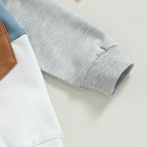 Vista 3 de Toddler Baby Boy Clothes Color Block Pullover Sweatshirt Top Elastic Waist Pockets Joggers Pants 2Pcs Fall Outfit