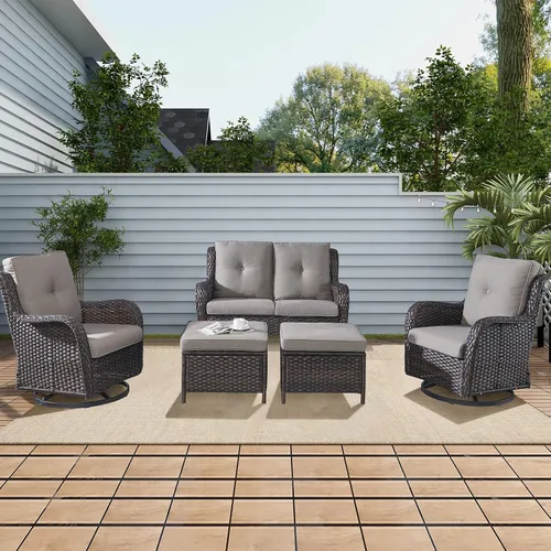 Vista 27 de Rilyson Sofá de mimbre para patio al aire libre, capacidad de peso de 900 libras, sofá grande de mimbre de 3 plazas con cojines de asiento de 4