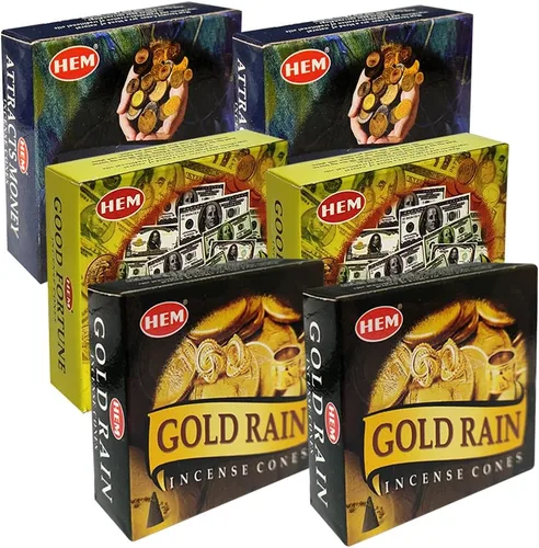 Vista 5 de Paquete variado de conos de incienso y soporte de lluvia dorada de Hem Trumiri Insense Insence Atracts Money Good Fortune