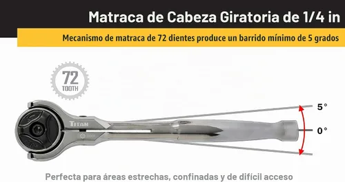 Vista 4 de Titan 11066 Trinquete de cabeza giratoria de 1/4 pulgadas x 5-5/8 pulgadas y 72 dientes