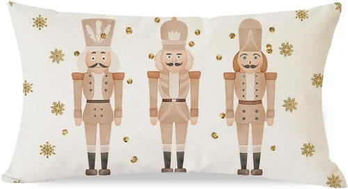 Vista 15 de PANDICORN - Funda de almohada decorativa de Cascanueces de Navidad 12x20 pulgadas, decoración de Navidad en negro con Cascanueces, cojín decorativo