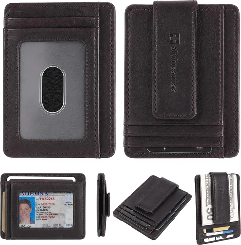 Vista 16 de Alpine Swiss Harper - Billetera delgada con clip para dinero, bolsillo frontal, RFID, de cuero, minimalista, para hombre, con soporte para tarjeta