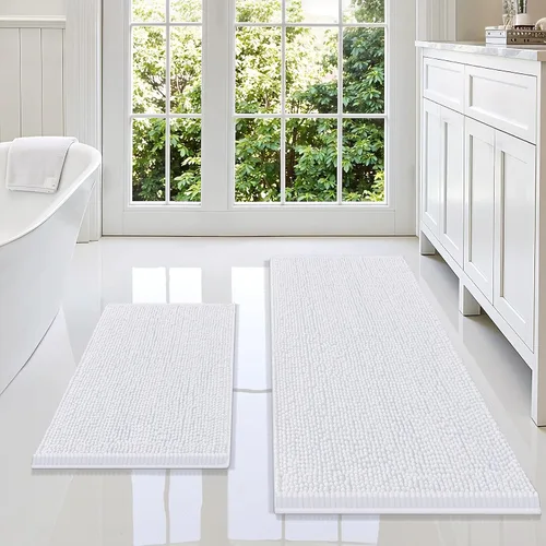 Vista 150 de Juego de alfombras de baño Smiry de 2 piezas, suave alfombra absorbente de chenilla y juego de alfombra en forma de U para inodoro, alfombra de baño