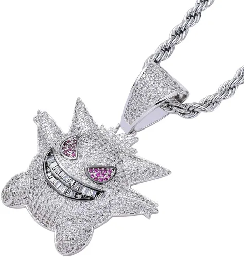 Vista 4 de ICE JEWELRY Hip Hop Iced Out - Collar con colgante de gengar de diamantes de imitación chapado en oro de 18 quilates, Circonita, Circonia cúbica