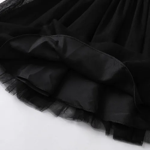 Vista 7 de OPAWO Vestido negro para niña pequeña, dama de honor, 3D, tul de encaje, vestido de princesa de satén, vestido de fiesta, concurso, funerario