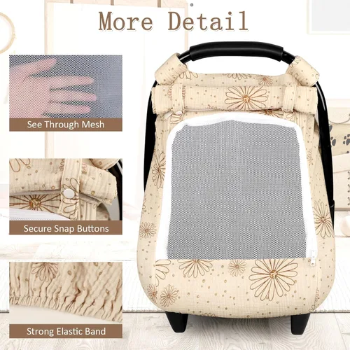 Vista 6 de Funda de muselina para asiento de automóvil para bebé con ventana de malla extragrande, funda transpirable para asiento de automóvil infantil