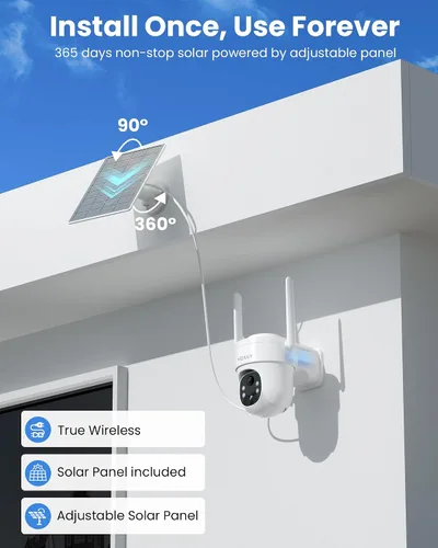 Vista 5 de VIZIUUY Cámaras de Seguridad Solar de 5MP Inalámbricas para Exteriores, Cámara de Seguridad para Exteriores WIFI6, Cámara PTZ de 360° Alimentada por