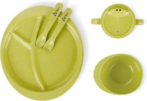 Vista 3 de Ozeri Juego de platos Earth para niños, 100% hecho de una planta, verde