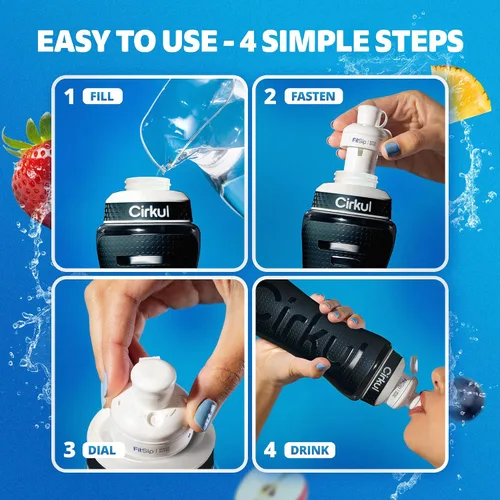 Vista 4 de Cirkul Botella de agua exprimible de plástico negro de 22 onzas con agarre y tapa deportiva, sin BPA, diseño antideslizante para gimnasio, ciclismo