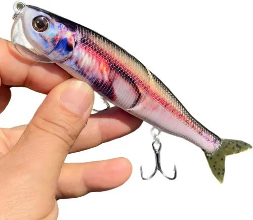 Vista 5 de Topwater - Señuelo de pesca artificial Bionic Wobbler, 5.5 pulgadas/1.02 onzas, simulación de hundimiento lento, cebo duro multiarticulado
