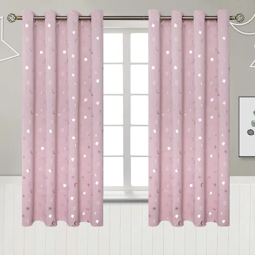 Vista 64 de BGment Cortinas opacas para dormitorio infantil, con aislamiento térmico, con ojales, estampado de estrellas plateadas, cortinas para oscurecer
