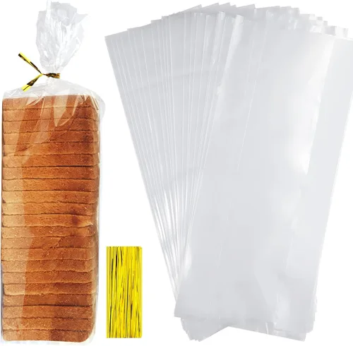 Vista 8 de Bolsas de pan con lazos, 100 bolsas de pan transparentes para pan casero y 100 lazos, bolsas de pan ajustables reutilizables de plástico, bolsas