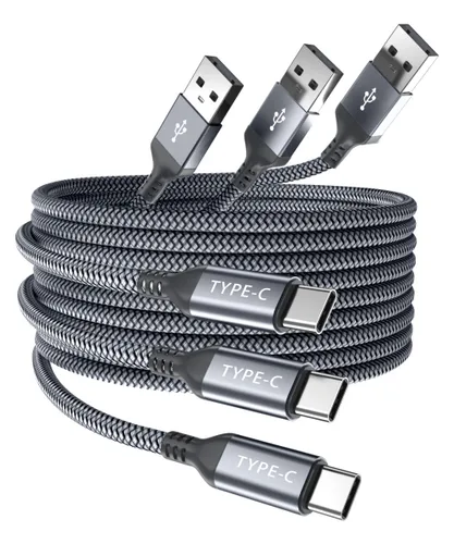 Vista 8 de Cable de carga USB tipo C, paquete de 3, (1.5/3.3/6.6 pies), de nailon, para Samsung Galaxy Fold Note 9, 8, S10, S9, S8, S10E, 10, 10E, Plus, S20