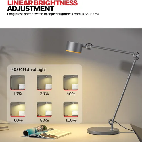 Vista 5 de Honeywell Lámpara LED de escritorio, 01A Sunturalux luz de escritorio para oficina en casa, 4000 K regulable para el cuidado de los ojos, lámpara