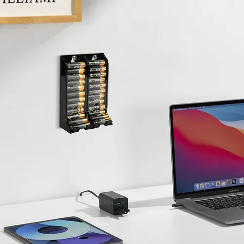 Vista 7 de Soporte organizador de baterías AA, dispensador de acrílico con capacidad para 22 baterías, organizador de montaje en pared, contenedor pequeño