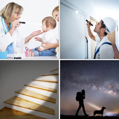 Vista 4 de Mini linterna táctica con LED, de la marca Hatori, con baterías AAA