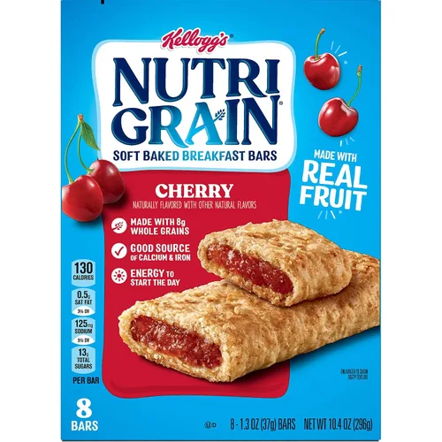 Vista 7 de Kellogg's Nutri-Grain, barras de desayuno horneadas suaves, cereza, hechas con grano entero, 10.4 onzas (8 unidades)