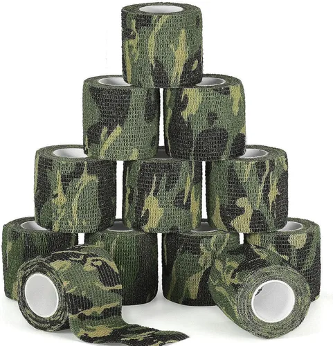 Vista 10 de 12 rollos de cinta de camuflaje de camuflaje de vendaje autoadhesivo de 2 pulgadas x 5 yardas, envoltura protectora de camuflaje autoadhesiva