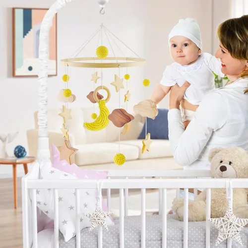 Vista 7 de Móvil de cuna para niños y niñas, móvil de cuna bohemio, móvil para cuna, hecho a mano, para habitación de niños, decoración de guardería