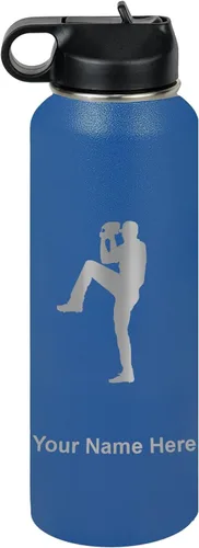 Vista 22 de LaserGram Botella de agua personalizada, jarra de béisbol, acero inoxidable de doble pared aislada al vacío con popote superior, regalo grabado Negro