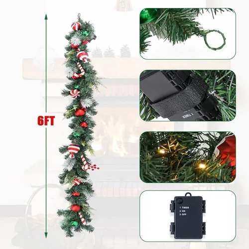 Vista 4 de Guirnalda de Navidad Iluminada para Interiores y Exteriores, Decoraciones de Guirnaldas de Navidad Artificiales con Luz de Repisa, Bastón