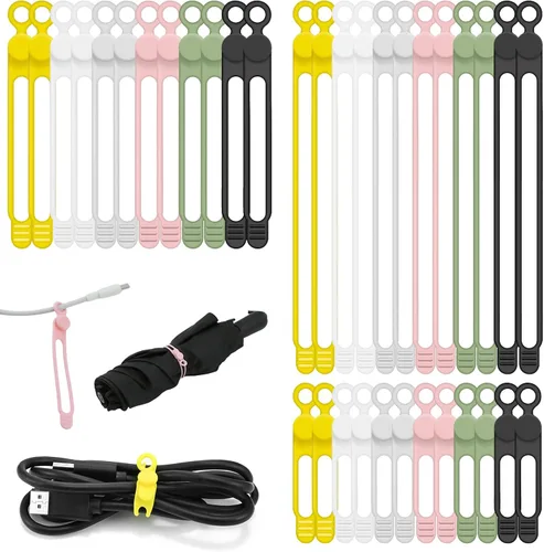 Vista 8 de Organizador de cables de silicona reutilizable de 3 pulgadas para cables de carga, cables de datos, cables de computadora, organización de cables