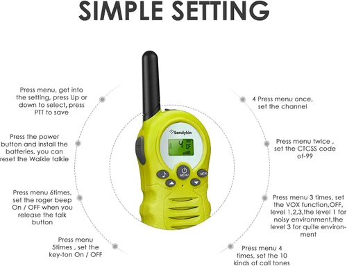 Vista 4 de Sorulykin Walkie Talkies para niños de 22 canales radio de 2 vías de hasta 19mi interfaz de mano para niños y niñas para salir al aire libre