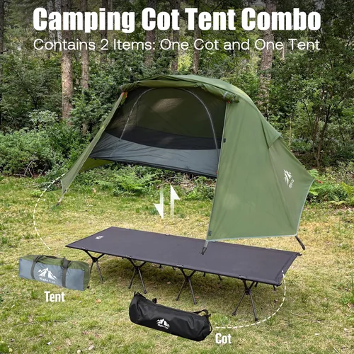 Vista 2 de Night Cat Combo de tienda de cuna para 1 persona: tienda fuera del suelo para acampar con vestíbulo impermeable