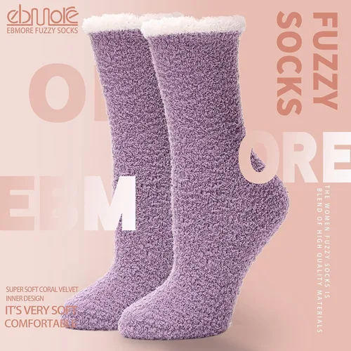 Vista 7 de EBMORE Womens Fuzzy Socks Slipper Fluffy Cozy Comfy Cabin Plush Warm Winter Sleep Home Soft Socks