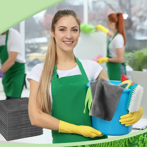 Vista 5 de Preboun Paquete de 300 paños de limpieza de microfibra de 12 x 16 pulgadas, multiusos, reutilizables, lavables, toallas absorbentes para casa, Gris