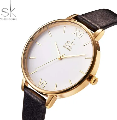 Vista 2 de SK - Reloj de pulsera para mujer, correa de piel, de cuarzo, reloj de lujo japonés de cuarzo.