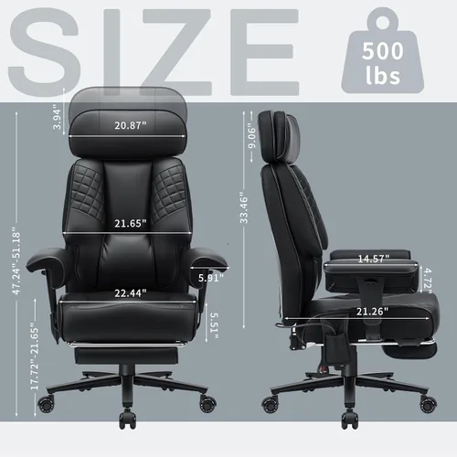Vista 2 de HOFFREE Silla de oficina grande y alta de 500 libras con soporte lumbar Negro