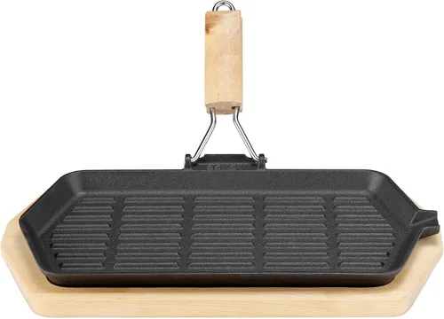 Vista 6 de Navaris Juego de sartenes de hierro fundido chisporroteante, sartén para parrilla con mango extraíble para fajitas, bistec, platos chisporroteantes