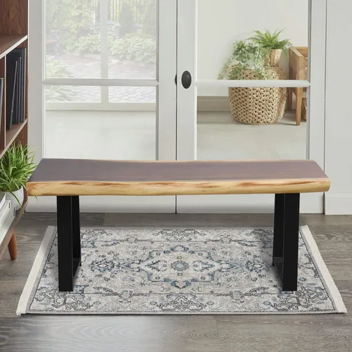 Vista 10 de Banco rectangular de madera natural, taburetes de entrada de madera maciza de 20 x 13 x 18 pulgadas de alto, mesa auxiliar rústica con borde vivo