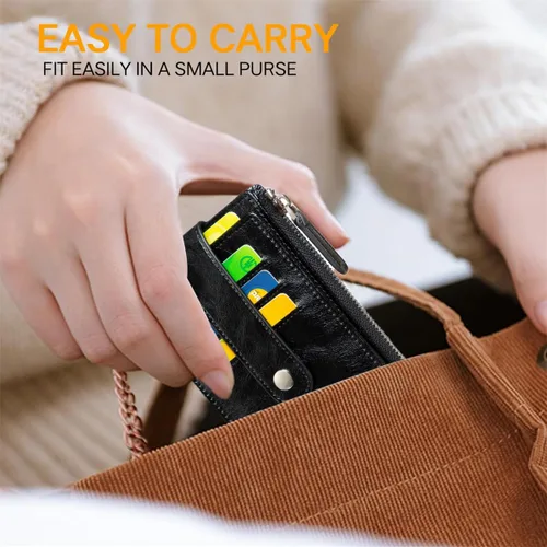Vista 5 de Huztencor Tarjetero de crédito para mujer, cartera pequeña RFID para mujer, delgada, funda para tarjetas con cremallera múltiple con llavero