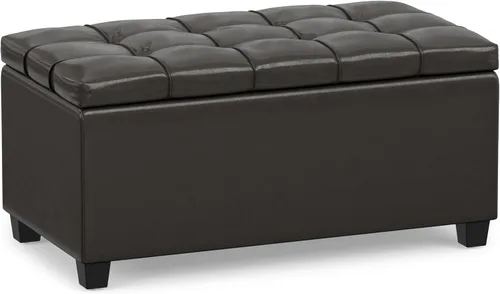 Vista 20 de SIMPLIHOME Sienna - Otomana de almacenamiento de tela con aspecto de lino Gris (Dove Grey)