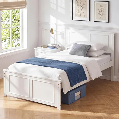 Vista 18 de KOMFOTT Twin Size Bed Frame, Farmhouse Wooden Platform Bed with Headboard Nogal